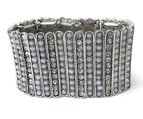 Multi crystal and acrylic stone stud metal bar link stretch bracelet