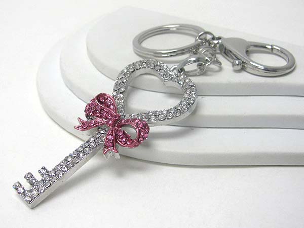 Crystal stud key and ribbon key chain