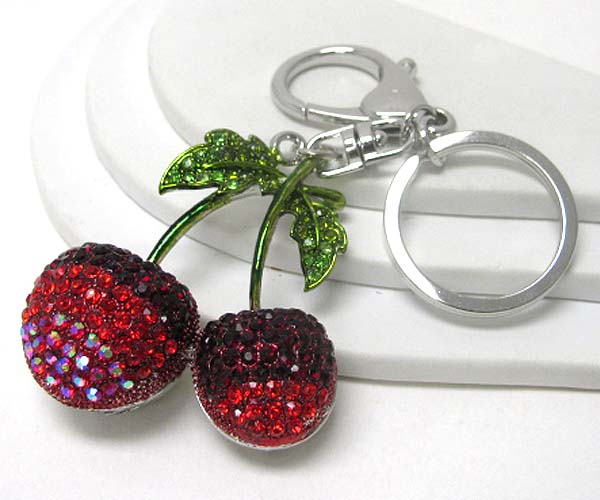 Crystal stud large cherry key chain