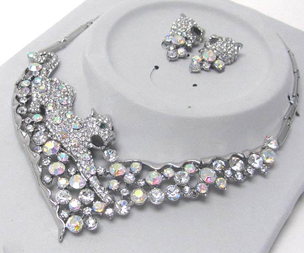 Luxurious austrian crystal line - crystal stud jaguar necklace earring set