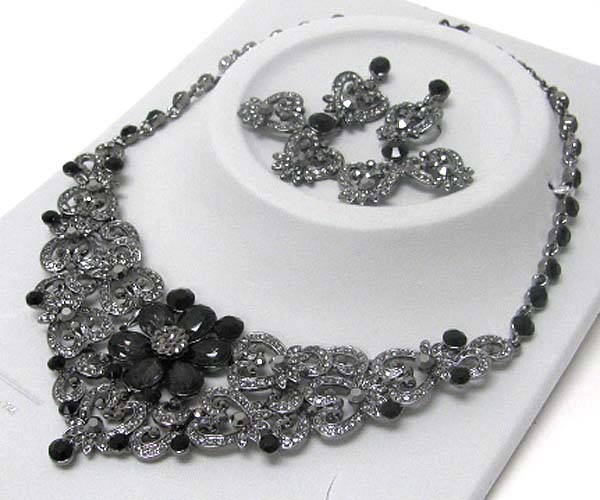 Luxurious austrian crystal line - multi crystal deco flower center party necklace earring set