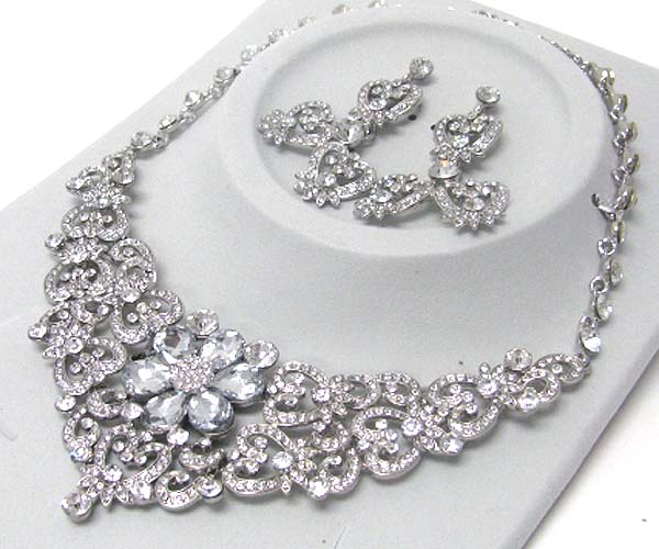 Luxurious austrian crystal line - multi crystal deco flower center party necklace earring set