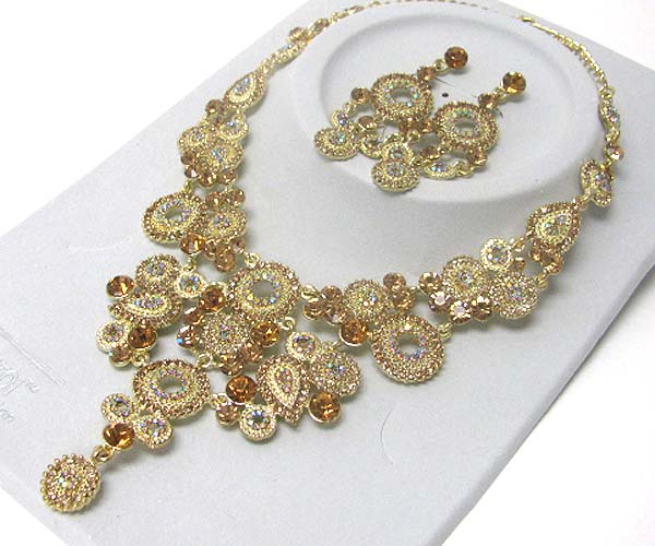 Luxurious austrian crystal line - multi crystal deco party necklace earring set