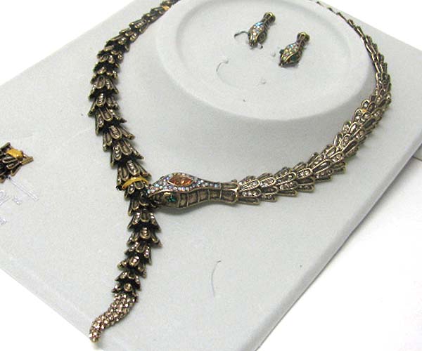 Luxurious austrian crystal line - crystal deco snake necklace earring set