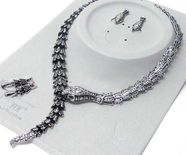 Luxurious austrian crystal line - crystal deco snake necklace earring set