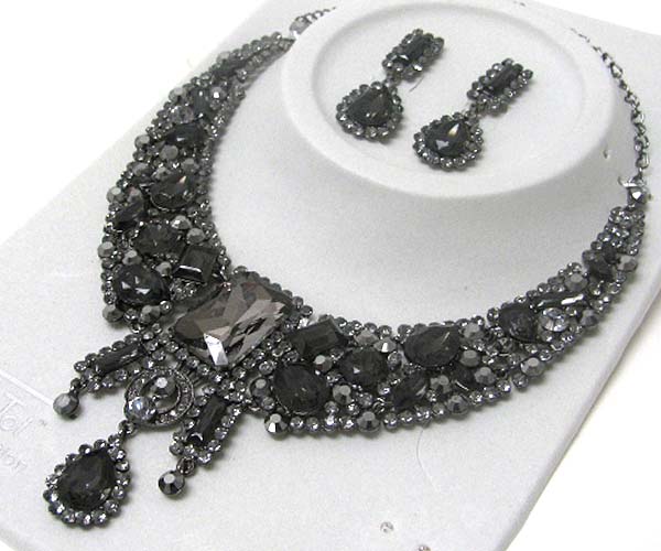 Luxurious austrian crystal line - multi crystal and facet glass deco party necklace earring set