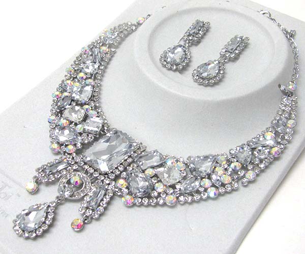 Luxurious austrian crystal line - multi crystal and facet glass deco party necklace earring set