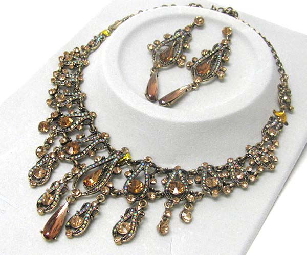 Luxurious austrian crystal line - multi crystal drop party necklace earring set