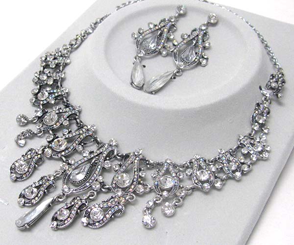 Luxurious austrian crystal line - multi crystal drop party necklace earring set