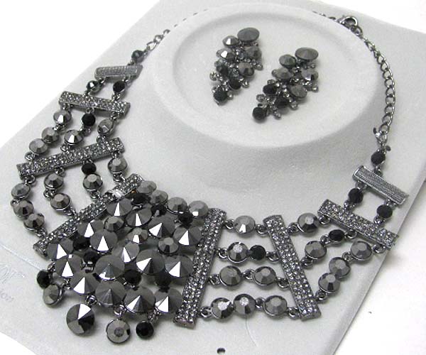 Luxurious austrian crystal line - multi crystal and metal bar link party necklace earring set