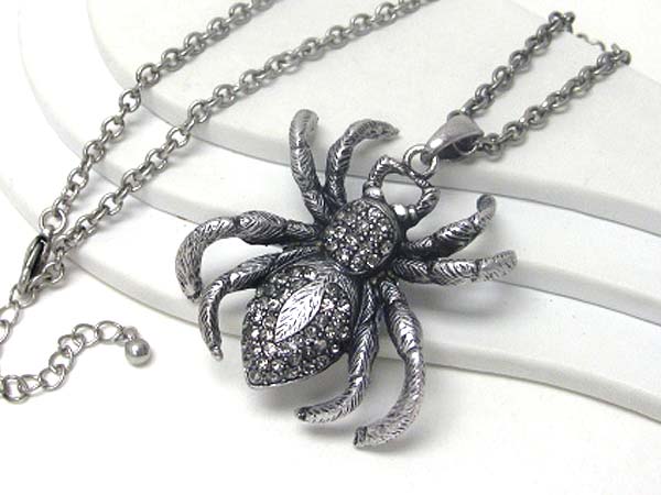 Crystal stud spider long necklace