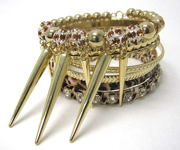 Animal print fireball spike multi bangle set