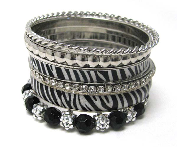 Animal print fireball rhinestone multi bangle set