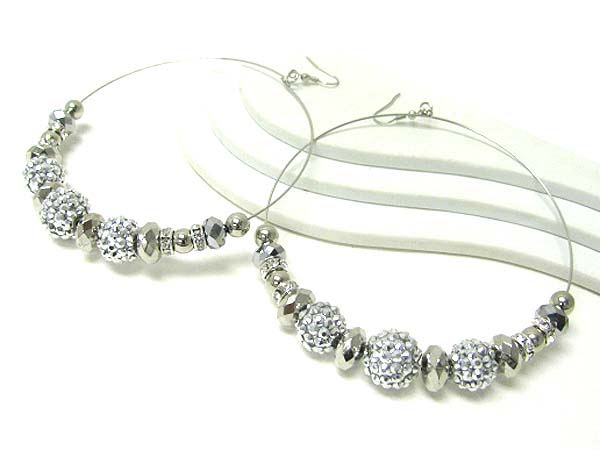 3.5 inch hoop crystal fireball rondelle ring glass beads combo basketball wives inspired earring - hoops