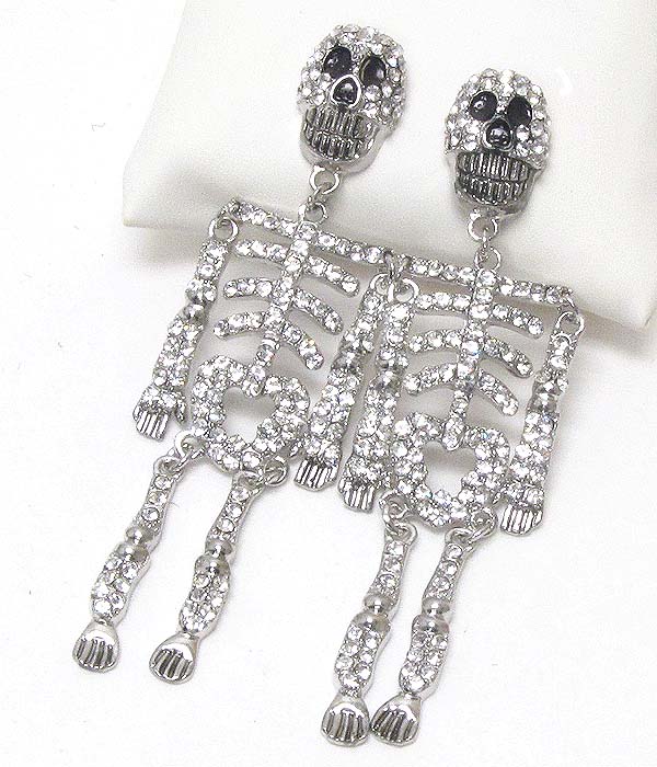 Extra long crystal skull and skeleton body earring