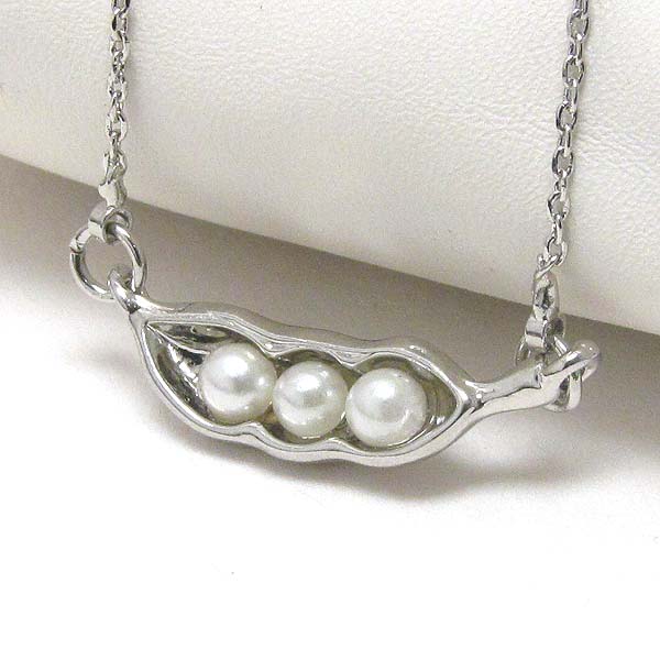 Geneuine rhodium  plating pearl deco bean pendant necklace