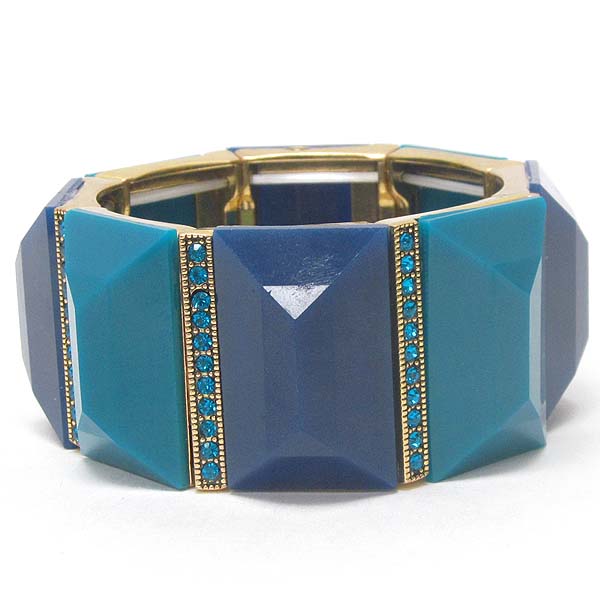 Crystal and facet acrylic link jcrew style stretch bracelet