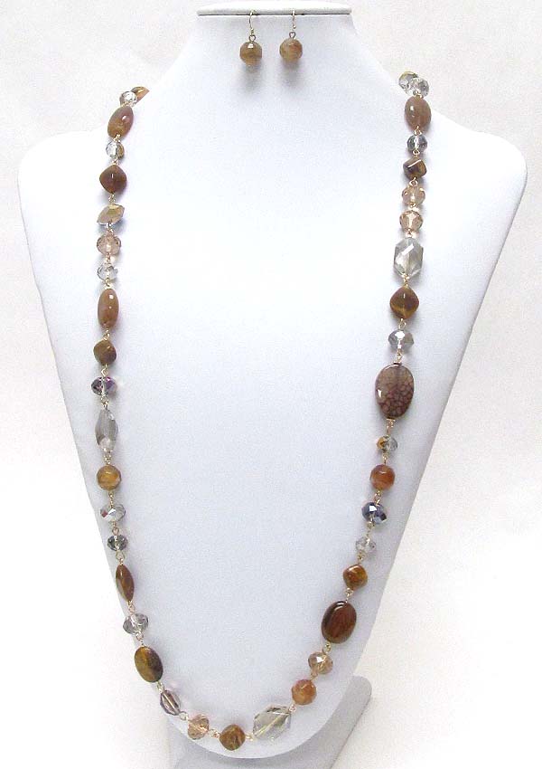 Multi semi precious natural stone mix boutique style long necklace earring set