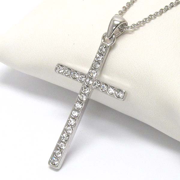 Geneuine rhodium  plating crystal cross pendant necklace