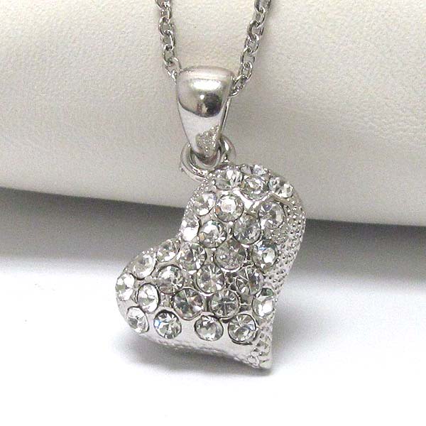 Geneuine rhodium  plating crystal puffy heart pendant necklace