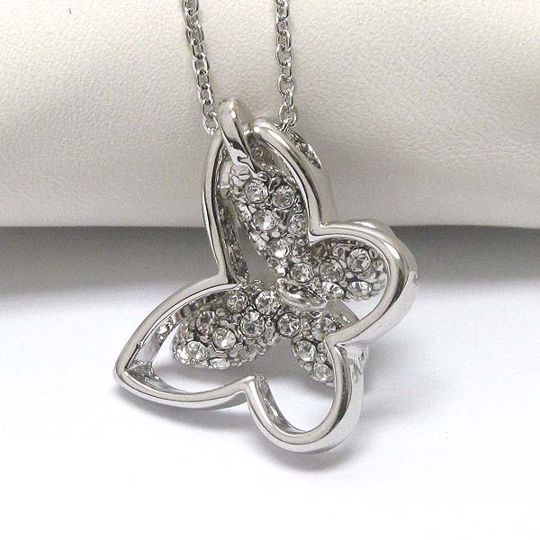 Geneuine rhodium  plating crystal butterfly pendant necklace