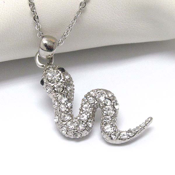 Geneuine rhodium  plating crystal snake pendant necklace