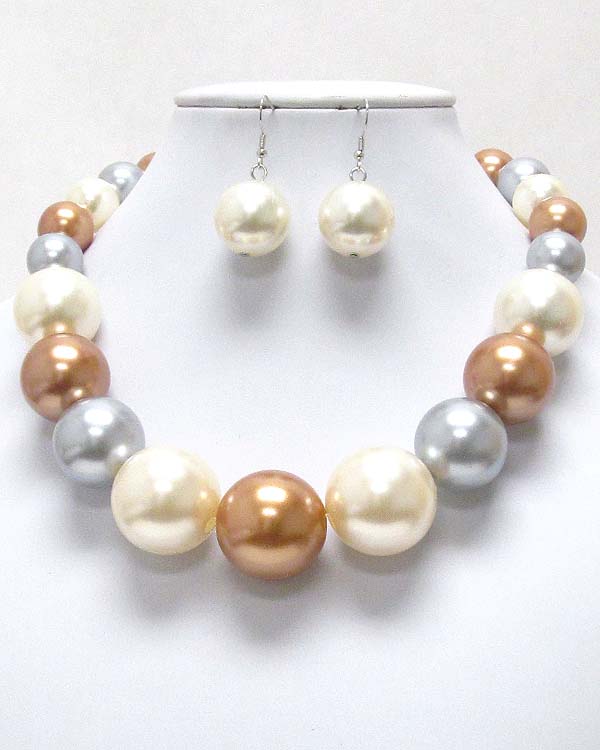 Multi color pearl link necklace earring set