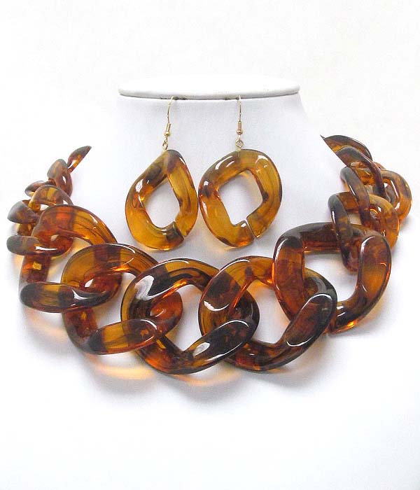 Large acrylic chain link necklace earring set