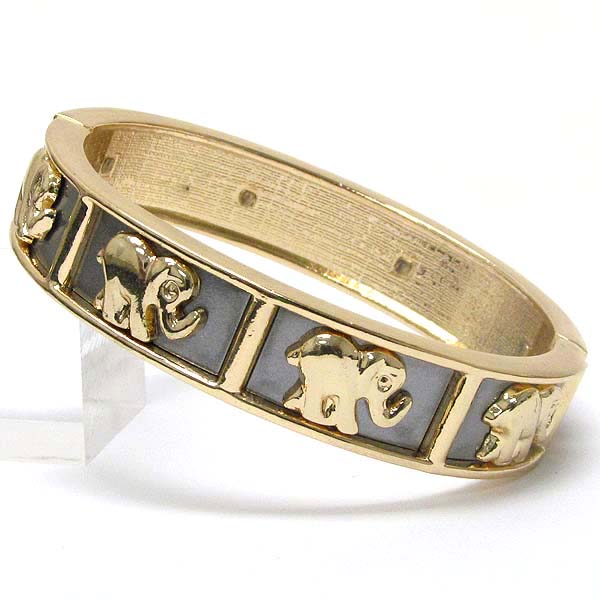 Elephant and epoxy deco electro plating metal hinge bangle bracelet