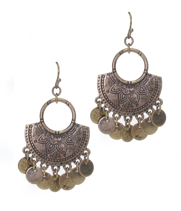 Vintage style metal disk dangle earring