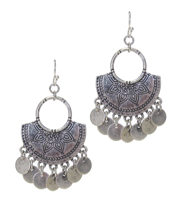 Vintage style metal disk dangle earring