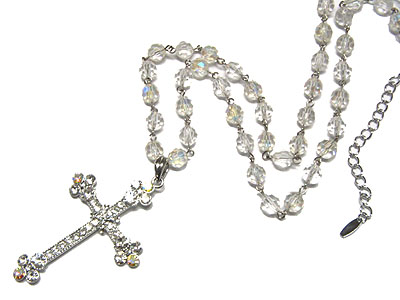 Crystal cross and glass beads chain necklace