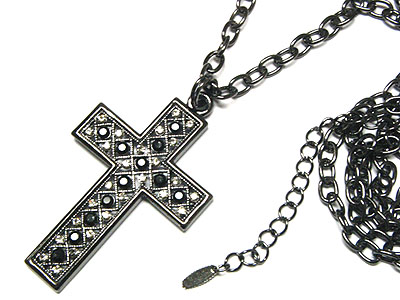 Crystal mosaic cross charm necklace