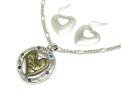 Crystal heart and message necklace set - protect this woman