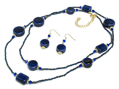 Seed bead and accent glass bead long necklace set