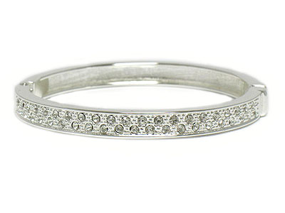 Multi crystal face metal bangle bracelet