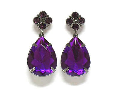 Crystal and epoxy stone drop stud earring