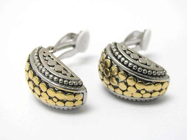 Casting textured metal wide arc clip on earring