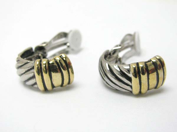 Casting textured metal wide arc clip on earring