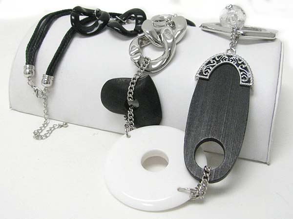 Chunky acryl wood mixed chain link long necklace earring set