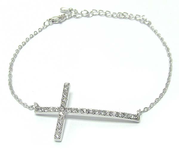 Made in korea whitegold plating crystal cross chain bracelet