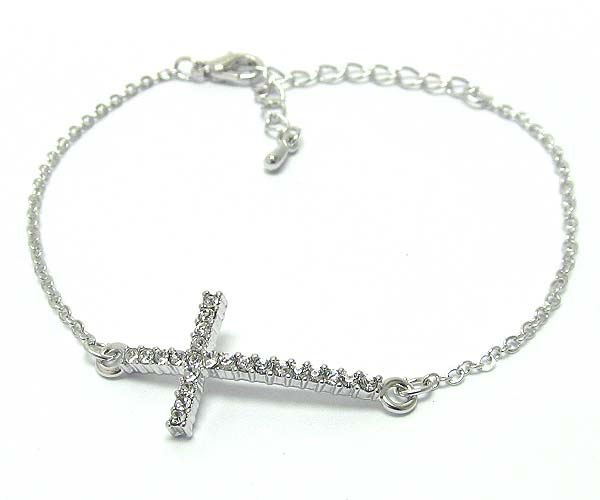 Made in korea whitegold plating crystal cross chain bracelet