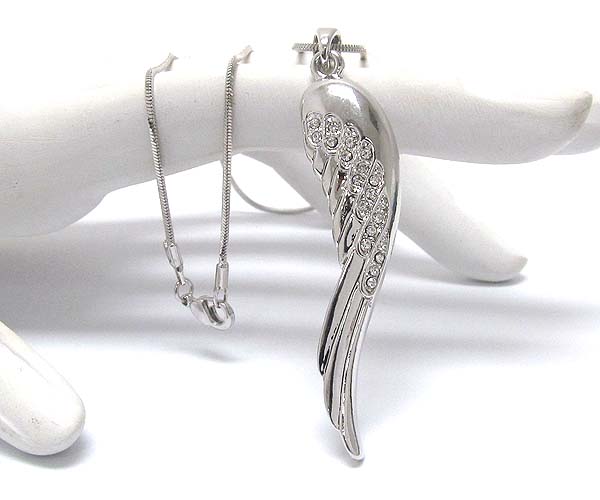 Made in korea whitegold plating crystal wing necklace 