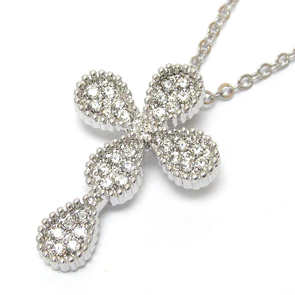 Made in korea whitegold plating crystal cross necklace