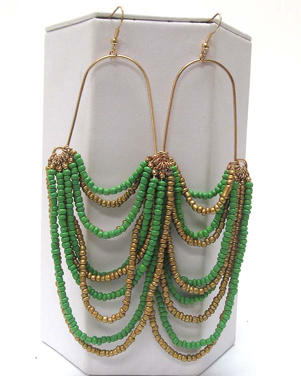 Metal half oval drop multi layer  seed beads drop earring