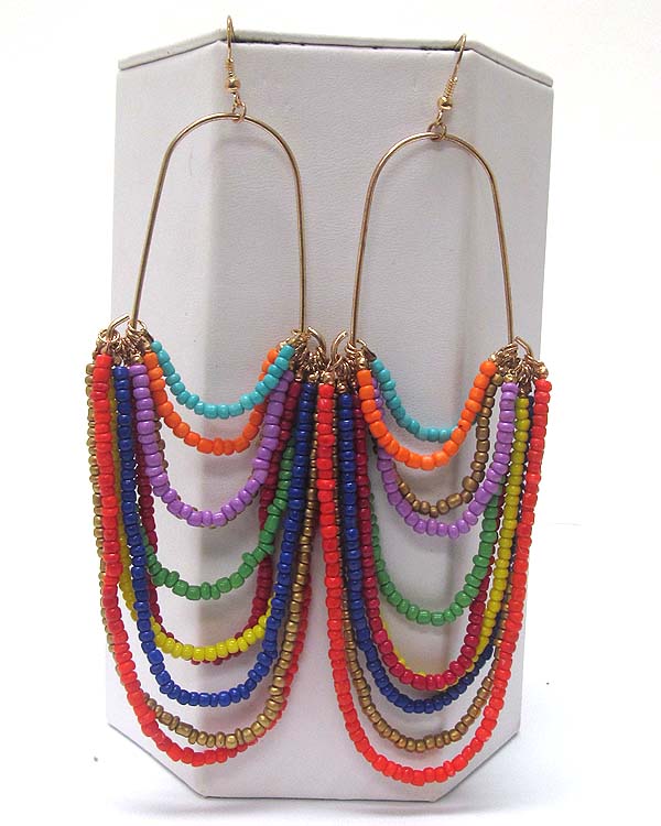 Metal half oval drop multi layer  seed beads drop earring