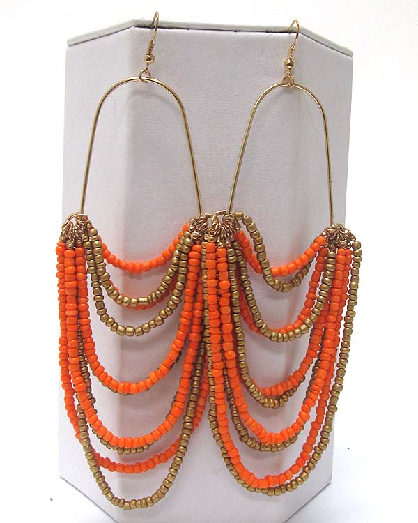 Metal half oval drop multi layer  seed beads drop earring