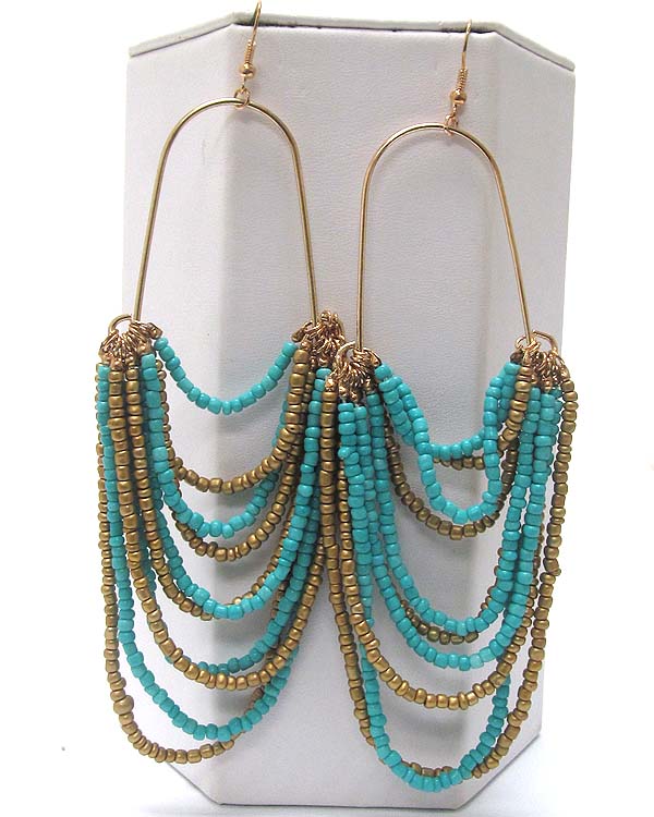 Metal half oval drop multi layer  seed beads drop earring