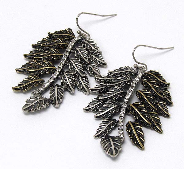 Crystal large metal leaf earring