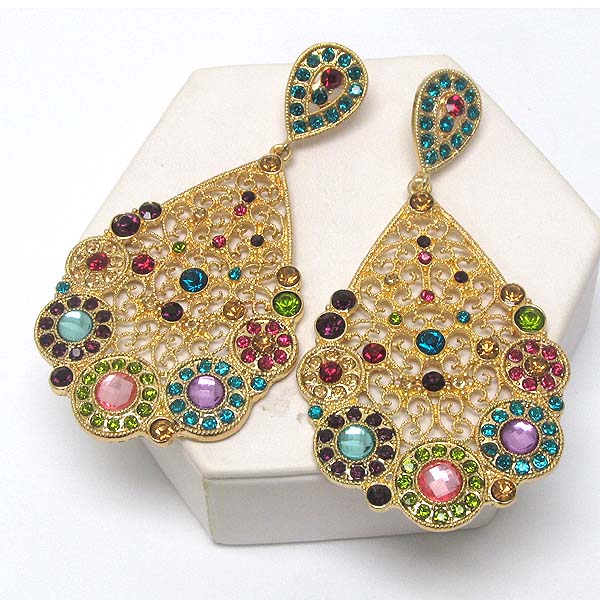 Crystal large filigree metal earring